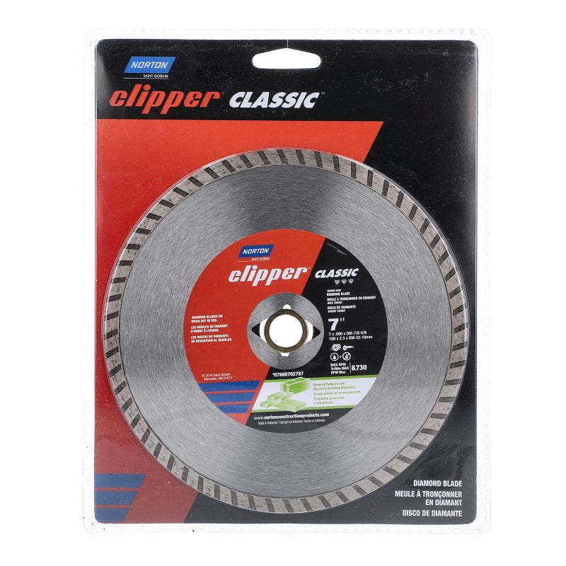 Norton Clipper Classic Series 07660702787 Diamond Saw Blade, 7 in Dia, 7/8 to 5/8 in Arbor, Turbo Rim