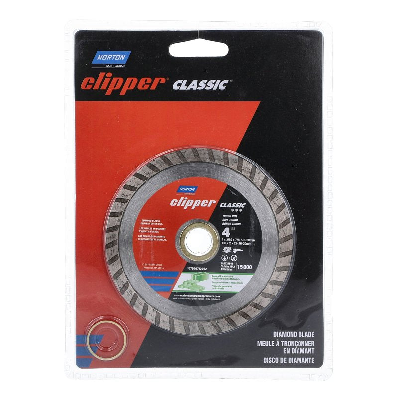 Norton Clipper Classic 07660702792 General-Purpose Dry Turbo Rim Portable Blade, 4 in W, Diamond