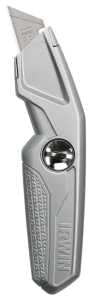Irwin 1774103 Utility Knife, 2-1/2 in L Blade, 3-1/2 in W Blade, Carbon Steel Blade, Ergonomic Handle, Silver Handle
