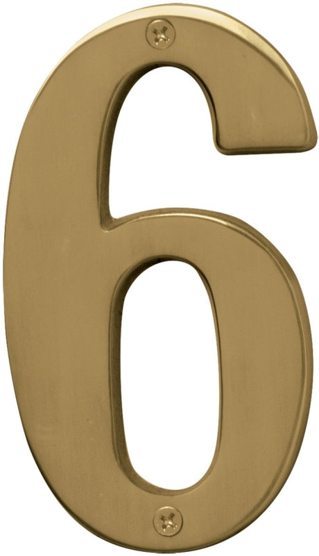 Hy-Ko BR-51PB, Prestige Series BR-51PB/6 House Number, Character: 6, 5 in H Character, Solid Brass, Pack of 3