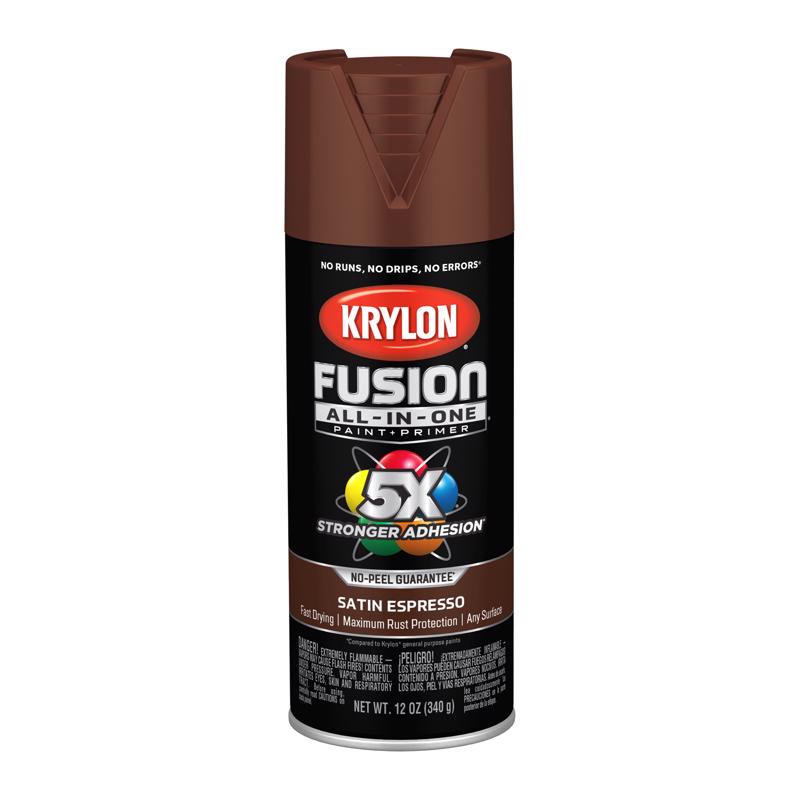 Krylon Fusion All-In-One Satin Espresso Paint+Primer Spray Paint 12 oz, Pack of 6