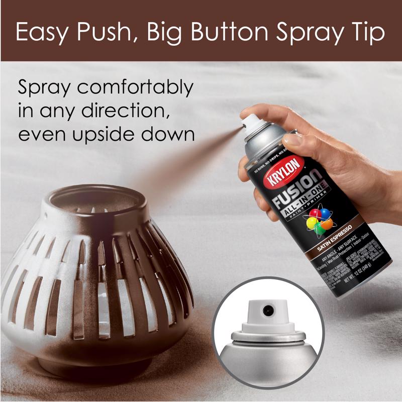Krylon Fusion All-In-One Satin Espresso Paint+Primer Spray Paint 12 oz, Pack of 6