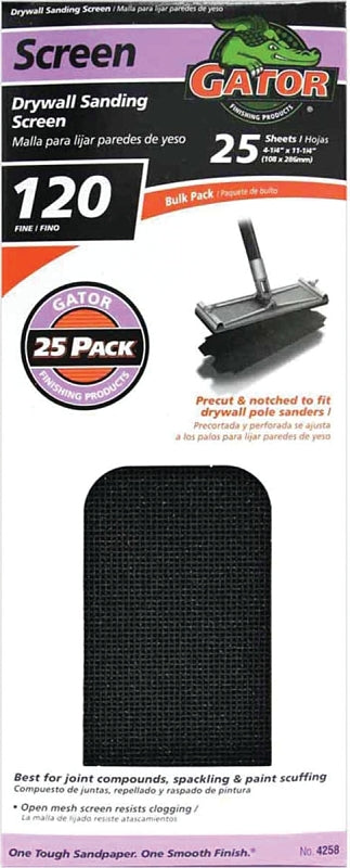 Gator SilicaCut 3302 Sanding Screen, 11-1/4 in L, 4-1/4 in W, 120 Grit, Medium, Silicon Carbide Abrasive, 1-Sheet