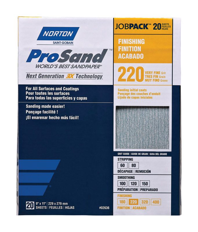 Norton ProSand 11 in. L X 9 in. W 220 Grit Aluminum Oxide Sandpaper 1 pk