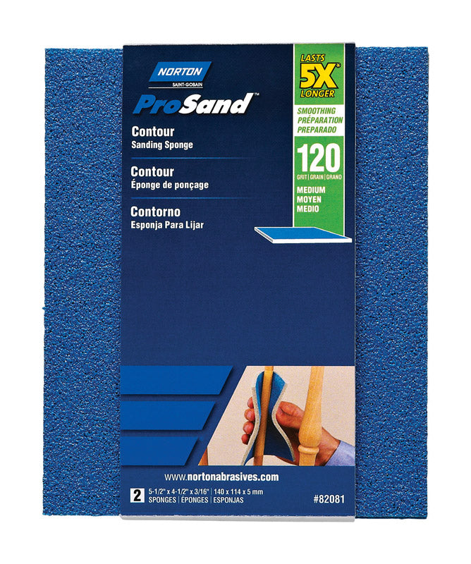 Norton ProSand 5.5 in. L X 4.5 in. W X 0.188 in. 120 Grit Medium Contour Sanding Sponge