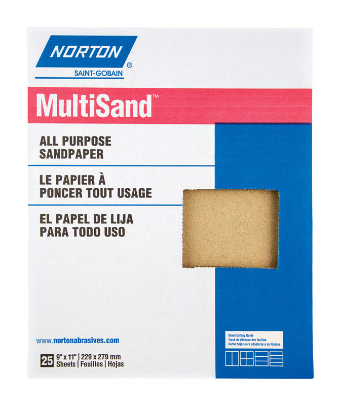 Norton MultiSand 11 in. L X 9 in. W 220 Grit Aluminum Oxide All Purpose Sandpaper 25 pk