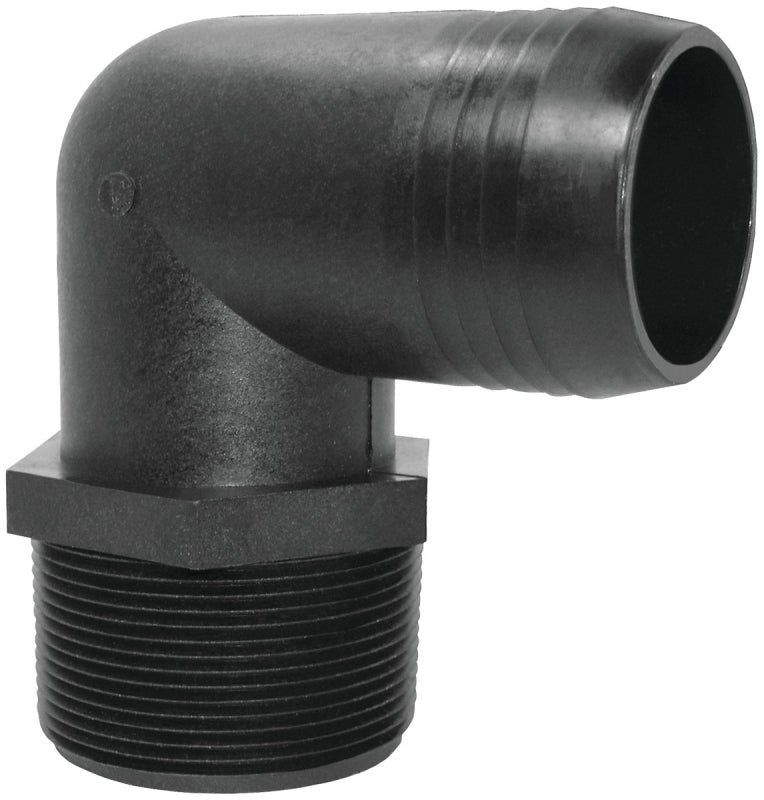 Green Leaf EL3414P Hose to Pipe Elbow, 3/4 x 1/4 in, Hose Barb x Male NPT, Polypropylene, Black, Pack of 5