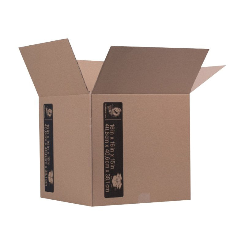 Duck 281502 Kraft Box, 16 in L, 16 in W, 15 in H, 32 lb Capacity, Cardboard, Brown