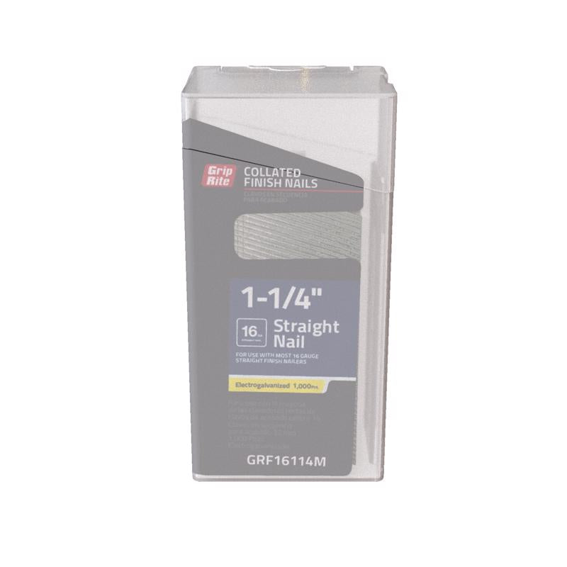 Grip-Rite 1-1/4 in. L X 16 Ga. Straight Strip Electro Galvanized Finish Nails 1000 pk, Pack of 5