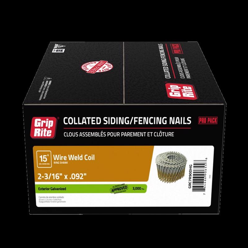 Grip-Rite 2-3/16 in. L Wire Coil Hot-Dip Galvanized Siding Nails 15 deg 3000 pk