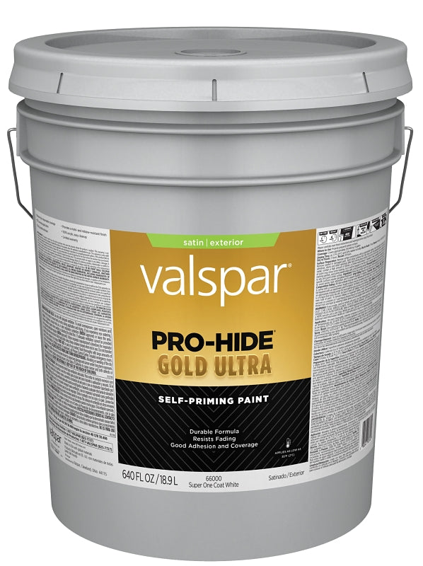 Pro-Hide Gold Ultra 6600 Series 028.0066000.008 Exterior Self-Priming Paint, Acrylic, Satin, Super One Coat White, 5 gal