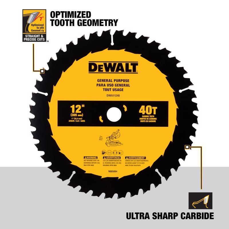 DeWalt 12 in. D X 1 in. Carbide Tipped Circular Saw Blade 40 teeth 1 pk