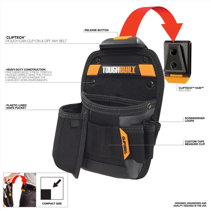ToughBuilt 6.75 in. W X 10.24 in. H Universal Pouch/Utility Knife Pocket 8 pocket Black/Yellow 1 pc