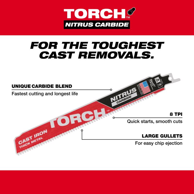 Milwaukee Torch Sawzall 12 in. Carbide Blade 8 TPI 1 blade