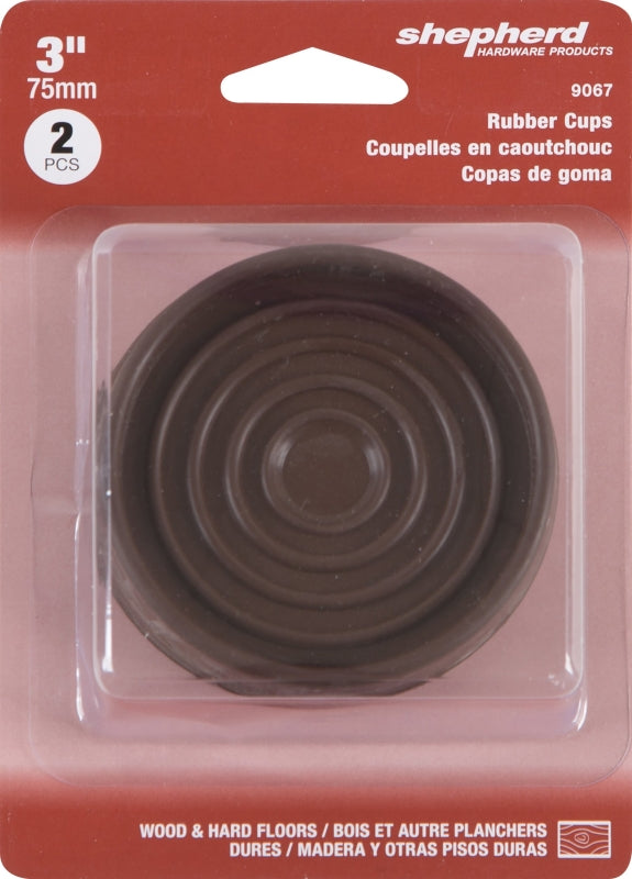 Shepherd Hardware 9067 Caster Cup, Round, Rubber, Brown, 3 in L x 3 in W x 1 in H Dimensions