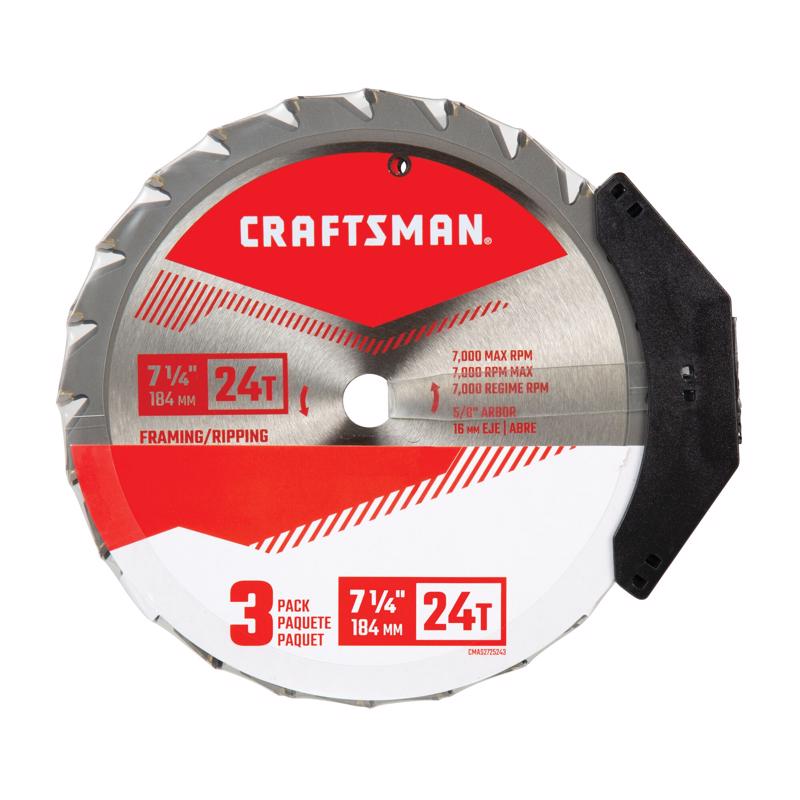 Craftsman 7-1/4 in. D X 5/8 in. Carbide Tipped Steel Circular Saw Blade Set 24 teeth 3 pk