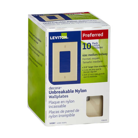 Leviton Decora Ivory 1 gang Thermoplastic Nylon Decorator Wall Plate 10 pk