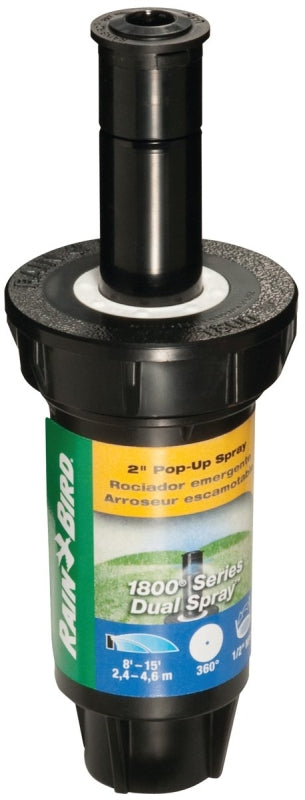 Rain Bird 1802FDS Spray Head Sprinkler, Full-Circle, 0.1 gpm, 1/2 in Connection, FNPT, 8 to 15 ft, Plastic