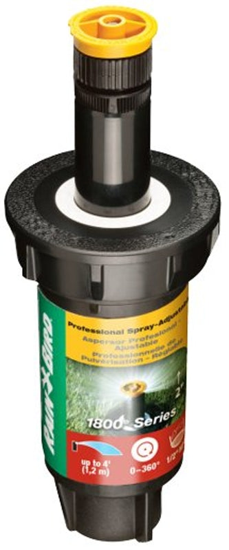 Rain Bird 1802AP4 Pop-Up Sprinkler, 1/2 in Connection, FNPT, 2 in H Pop-Up, 4 ft, Adjustable Nozzle, Plastic