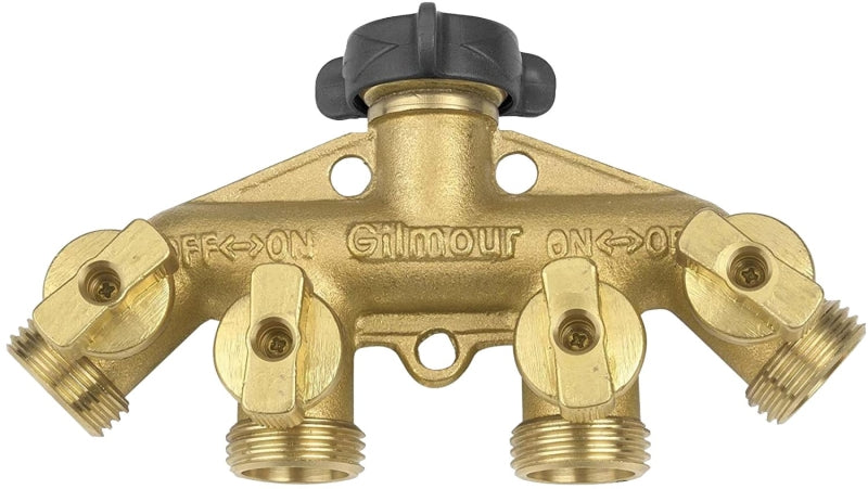 Gilmour 800444-1001 Shut-Off Valve, 5/8 in, Male Threaded, 4-Port/Way, Brass Body
