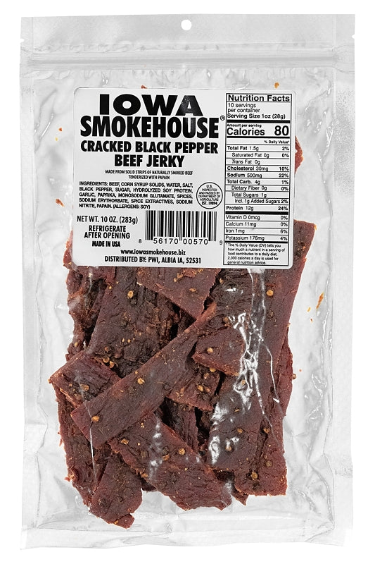 Iowa Smokehouse IS-10JP Beef Jerky, Cracked Black Pepper, 10 oz Pack, Pack of 6