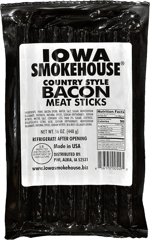 Iowa Smokehouse is-16csba Meat Stick, Bacon, 16 oz, Pack of 10