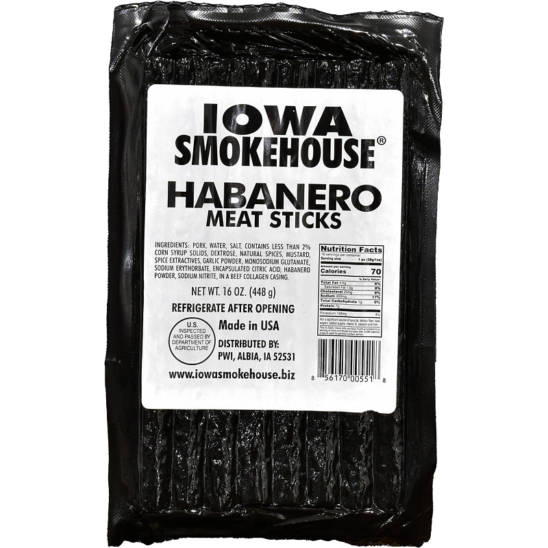 Iowa Smokehouse is-16msh Meat Snack, Stick, Habanero, 16 oz, Pack of 10