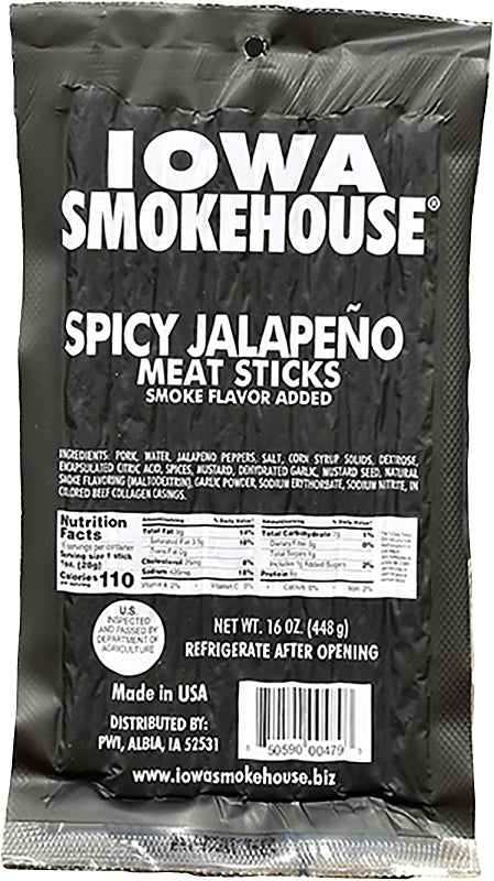 Iowa Smokehouse IS-16MSSP Meat Snack, Stick, Spicy Jalapeno, 16 oz Pack, Pack of 10