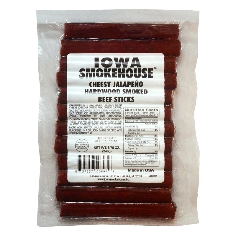 Iowa Smokehouse IS-HSCSP Beef Snack, Stick, Spicy Jalapeno, 8.75 oz, Pack of 12