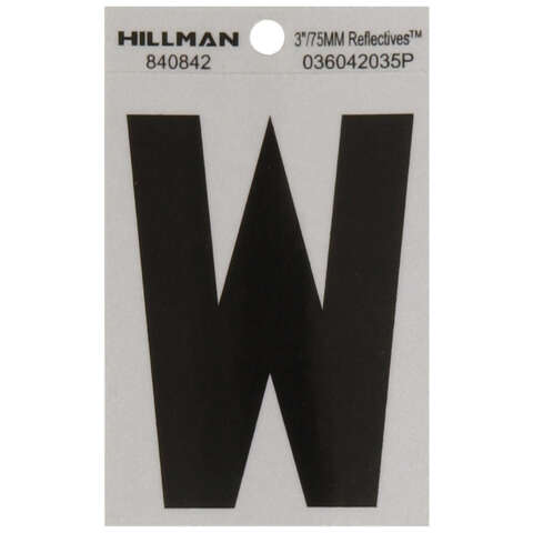 HILLMAN 3 in. Reflective Black Vinyl Self-Adhesive Letter W 1 pc, Pack of 6