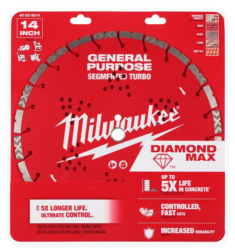 Milwaukee DIAMOND MAX 49-93-9014 General-Purpose Turbo Saw Blade, 14 in Dia, 1 in, 20 mm Arbor, Diamond Cutting Edge