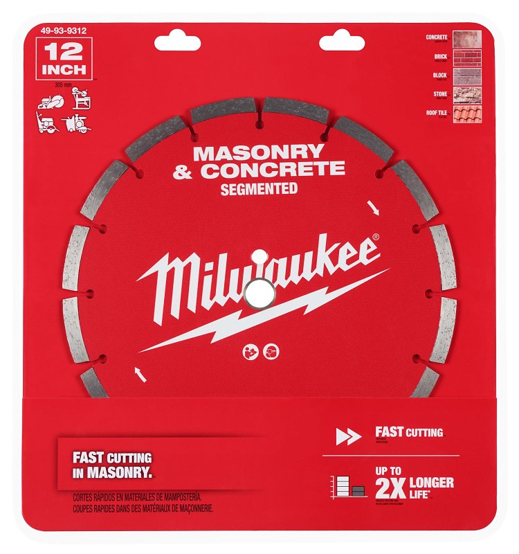 Milwaukee 49-93-9312 Saw Blade, 12 in Dia, 1 in, 20 mm Arbor, Diamond Cutting Edge, Segmented Rim