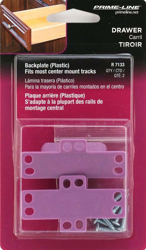 Prime-Line R 7133 Drawer Track Backplate, 3/4 in L, 2-3/4 in W, Nylon/Steel