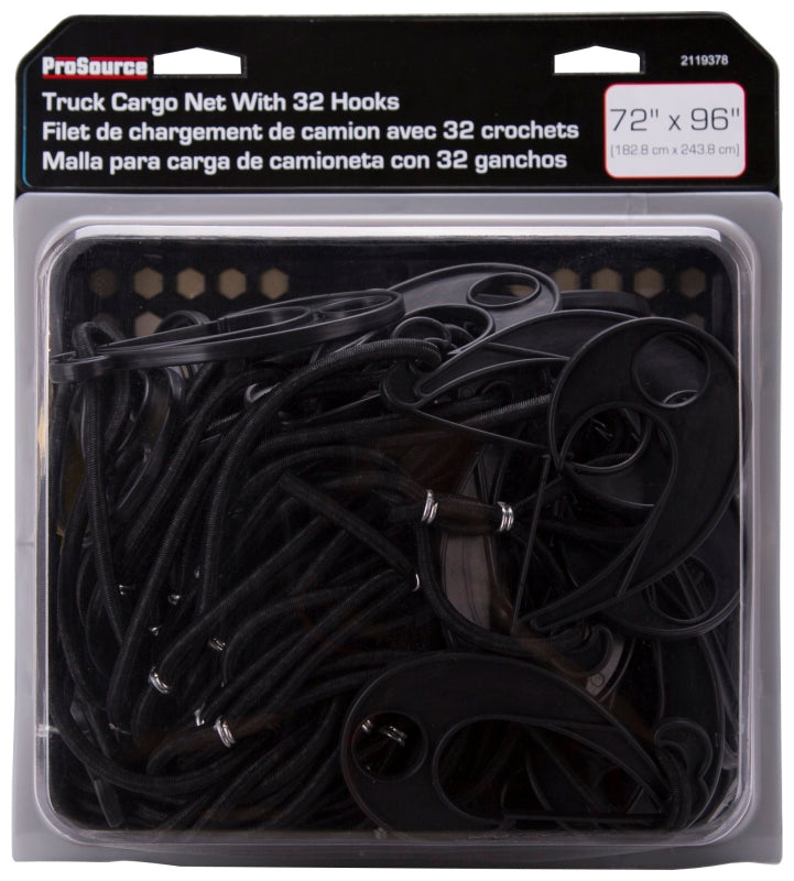 ProSource FH92102 Cargo Net, 96 in L, 72 in W, Rubber, Black