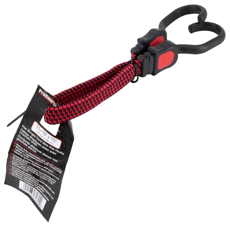 ProSource FH92106-1 Bungee Stretch Cord, 17 mm Dia, 15 in L, Polypropylene, Red, Hook End, Pack of 10