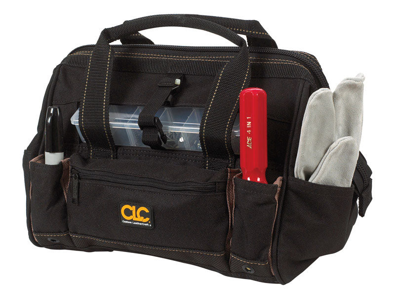 CLC 8 in. W X 9 in. H Polyester Tote Bag with Plastic Tray 21 pocket Black/Tan 1 pc