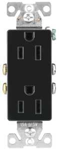 Eaton Wiring Devices 1107-9BK-BOX Duplex Receptacle, PVC, Black, 2-Pole, 15 A, 125 V, Back, Side Wiring, NEMA: 5-15R