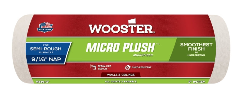 Wooster R238-9 Roller Cover, 9/16 in Thick Nap, 9 in L, Microfiber Cloth Cover