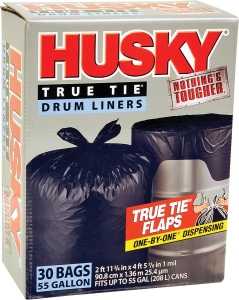 Husky HK55WC030B Drum Liner, 55 gal, Plastic, Black