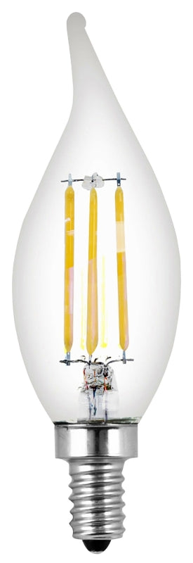 Feit Electric BPCFC40/927CA/FIL/2 LED Bulb, 120 V, 300 Lumens, 3.3 W, Flame Tip Lamp, 40 W Equivalent, Dimmable, 2/PK