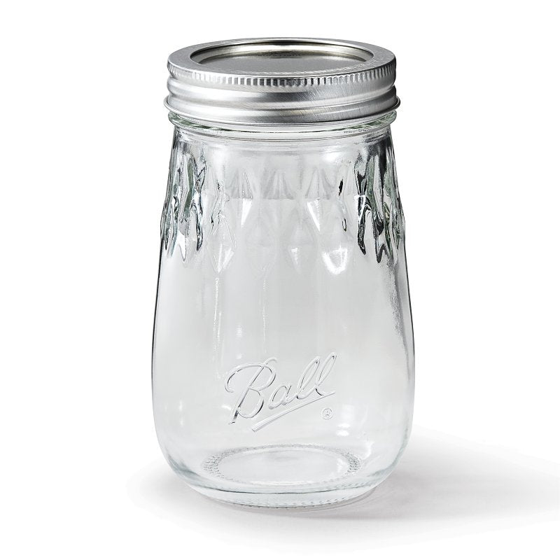 Ball 1440061199 Flute Canning Jar, 16 oz Capacity, Glass, Silver Cap/Lid, Pack of 4