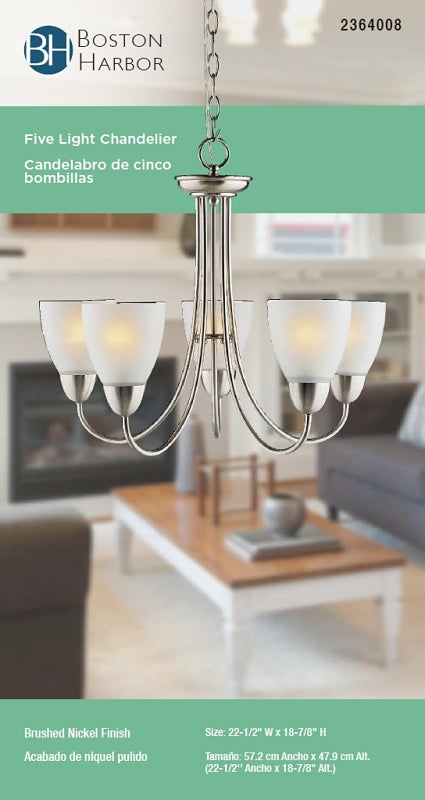 Boston Harbor A2242-6 Chandelier, 120 V, 60 W, 1-Tier, 5-Lamp, A19/CFL Lamp, Metal Fixture