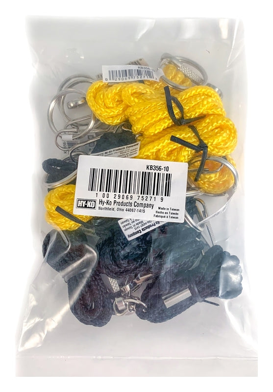 Hy-Ko KB356-10 Lanyard Assortment, 1 in W, Polyester, Assorted, Pack of 10