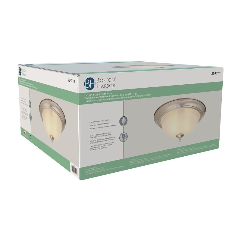 Boston Harbor OG24009B Ceiling Light, 2-Lamp, CFL Lamp, Satin Nickel Fixture