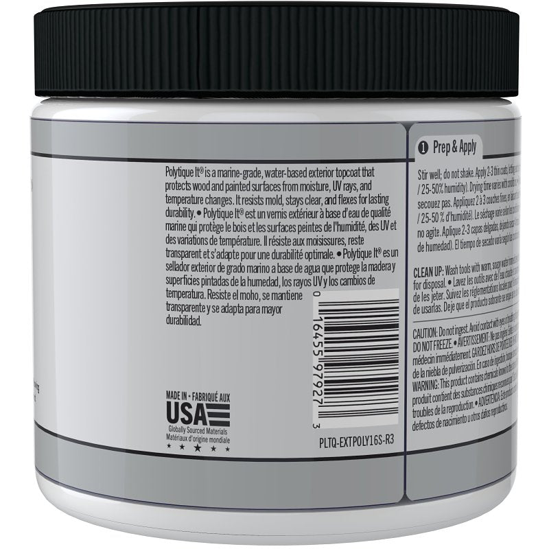 Retique It Polytique It Series RQ-PLTQEXT16S-R10 Marine Top Coat, Acrylic Base, Satin Sheen, Clear, 1 pt