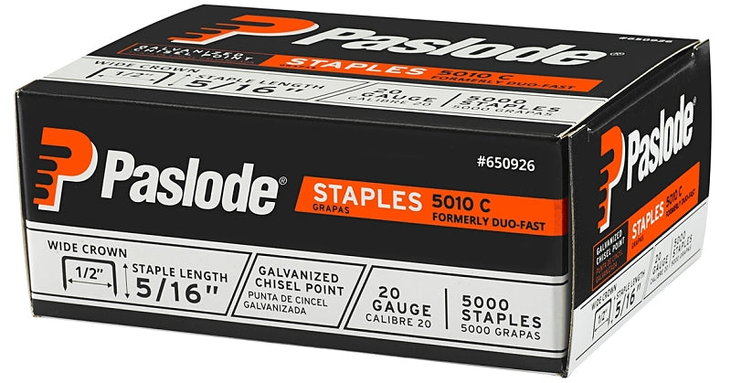 Paslode 1015277 Wide Crown Staple, 1/2 in W Crown, 5/16 in L Leg, 20 ga Gauge, Steel, Galvanized