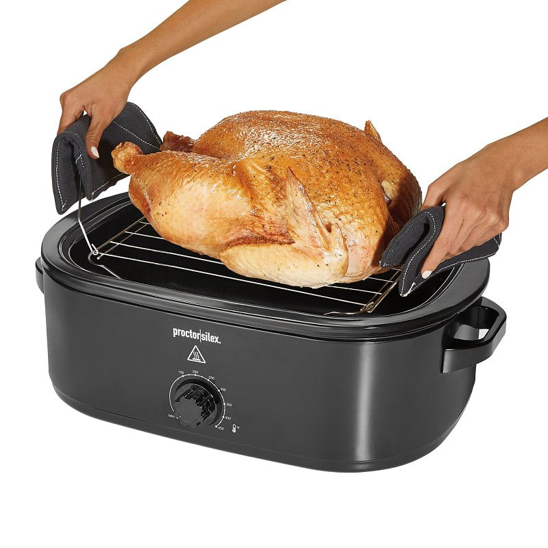 Proctor Silex 32211 Electric Roaster Oven, 18 qt Capacity, 1450 W, Knob Control, Aluminum, Black