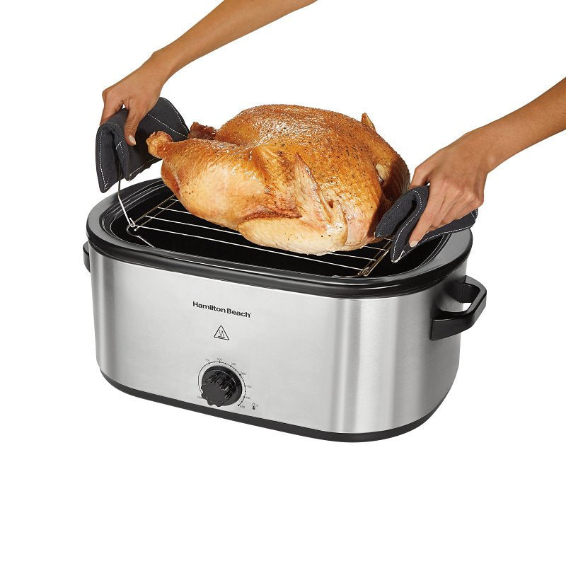 Hamilton Beach 32215G Electric Roaster Oven, 22 qt Capacity, 1450 W, Knob Control, Aluminum, Stainless Steel