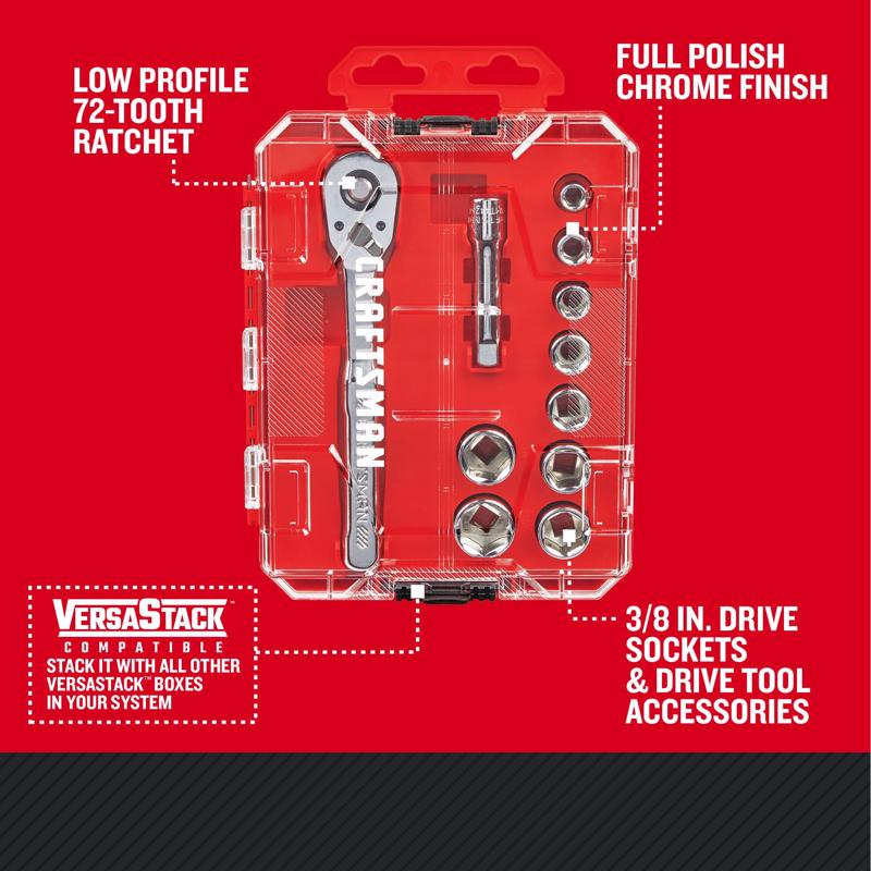 Craftsman 3/8 in. drive Metric 6 Point Socket and Ratchet Set 11 pc