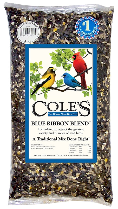 Cole's Blue Ribbon Blend BR05 Cracked Corn Wild Bird Food, 5 lb, Blended, Seed, Bag